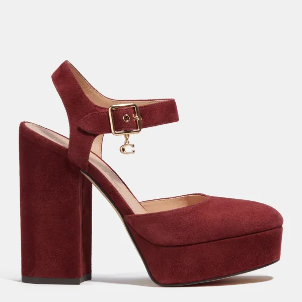 Burgundy Isabella Suede Heeled Shoe - Red