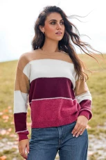 Burgundy & Ivory Colorblock Long Sleeve Jumper - White