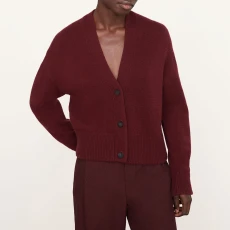 Burgundy Wool Cashmere Blend Boxy Cardigan