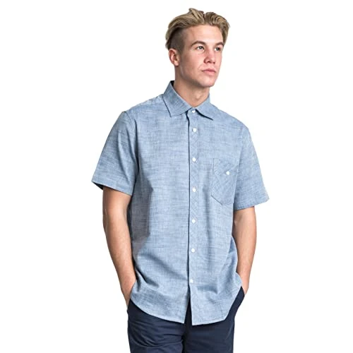 Buru Mens Chambray Shirt Short Sleeve Casual Work Top with Buttons