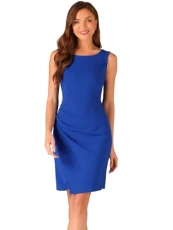 Business Casual Dress for Women's Boat Neck Sleeveless Ruched Office Summer Pencil Dresses Royal Blue XL Business Casual Dress for Women's Boat Neck Sleeveless Ruched Office Summer Pencil Dresses Royal Blue XL