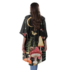 Butterfly Mushroom Cardigans for Women Medium Moon Star Kimono Covers Girls Fashion Clothing Summer Tops Lightweight Beach Swim Cover Ups