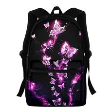 Butterfly Women Backpack Purse Ladies Rucksack Zipper Pocket Double Strap Shoulder Bags Handbags Satchels Purple