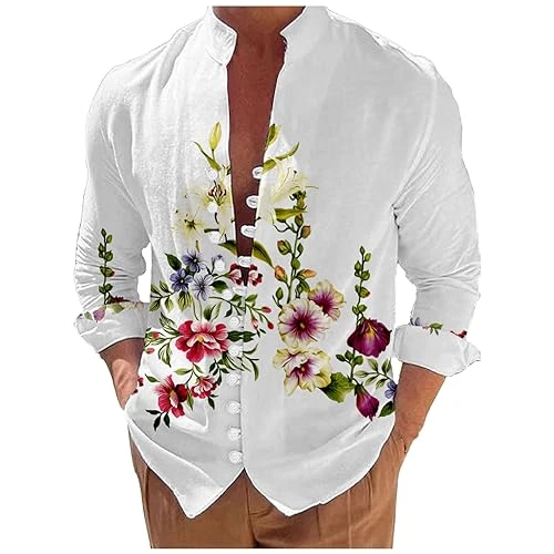 Button Down Shirts for Men Casual Stand Collar Tie Dye Print Cardigan Cloth Long Sleeve Shirt Blouse