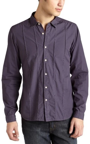 by John Varvatos Men's Long Sleeve Pleated Button Front Shirt, Ink, XXL