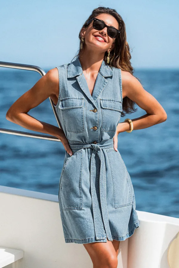 By the Book Denim Mini Dress - Blue