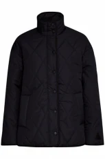 BYBelis Women's Quilted Transition Jacket with Press Studs, Stand-Up Collar, Pockets, Loose Fit, Black (200451), 12