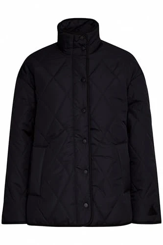 BYBelis Women's Quilted Transition Jacket with Press Studs, Stand-Up Collar, Pockets, Loose Fit, Black (200451), 12