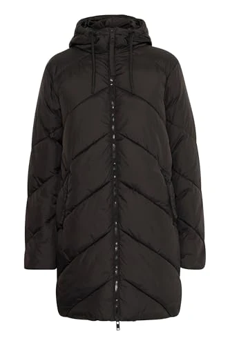 BYBOMINA Women's Quilted Vest, Long Quilted Coat, Hood, Zip, Loose Fit, Black (200451), 18