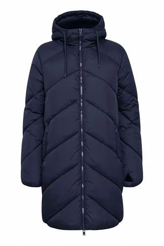 BYBOMINA Women's Quilted Vest, Long Quilted Coat, Hood, Zip, Loose Fit, Navy Blazer (193923), 18