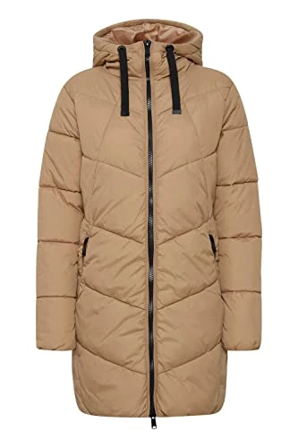 BYBOMINA Women's Quilted Winter Coat Winter Jacket Contrast Cords Long with Zip Pockets, Tannin (171