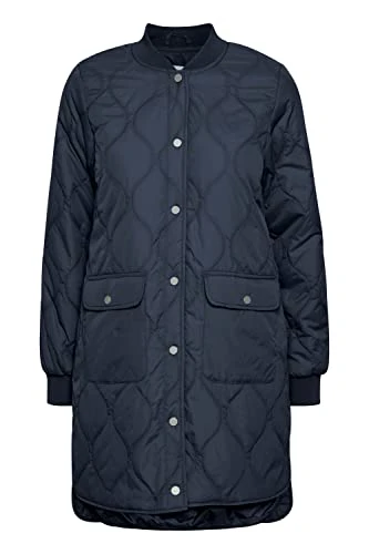 Bycanna Coat Women's Quilted Transition Jacket with Press Studs and Large Pockets, Bomber Collar, Regular Fit, Total Eclipse (194010), 38