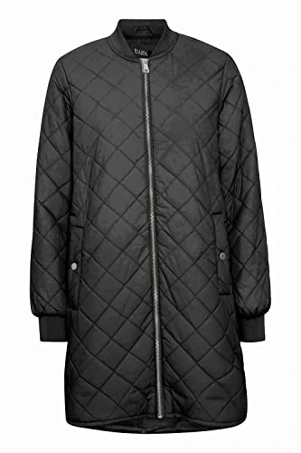 BYCANNA Women's Quilted Winter Coat Winter Jacket Long Jacket with Zip Side Pockets Ribbed Collar, B