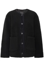 BYCOTTY Women's Plush Jacket, Teddy Jacket, Transition Jacket with Pockets and Imitation Horn Buttons, Relaxed Fit, Black (200451), 16 BYCOTTY Women's Plush Jacket, Teddy Jacket, Transition Jacket with Pockets and Imitation Horn Buttons, Relaxed Fit, Black (200451), 16