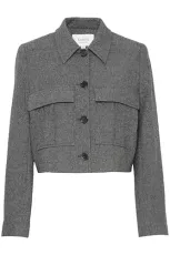 BYEtona Women's Short Jacket, Transition Jacket, Blazer, Jacket with Buttons, Turn-Down Collar, Chest Pockets, Slightly Elastic, Loose Fit, Mid Grey Melange (200455), 20