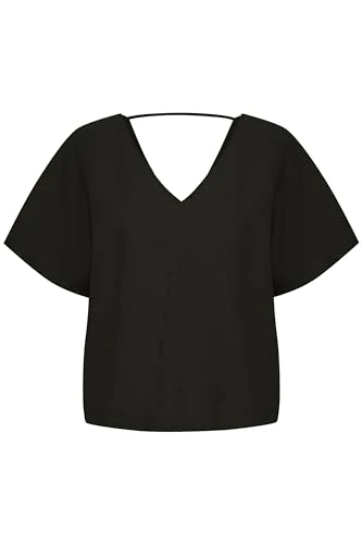 BYFALAKKA Women's Blouse Shirt V-Neck Linen Mix Relaxed Fit, Black (200451), 16