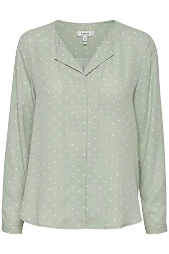 Byhialice Women's Long-Sleeved Blouse with V-Neck Lapel Collar with Concealed Button Placket, All-Ov