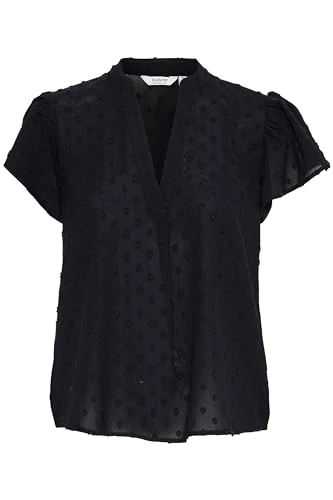 BYJELENA Women's Blouse Shirt Short Sleeve Blouse with V-Neck Regular Fit, Black (200451), 16