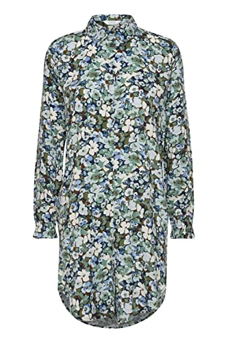 BYJOSA Long Women's Long-Sleeved Blouse Blouse Shirt Blouse with Stand-Up Collar Long Cut with Button Placket and All-Over Print Made of 100% Viscose Lenzing(TM) Ecovero (TM), Frosty Green Mix