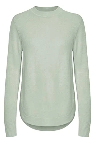 BYMALEA Crew Neck 2 Women's Knitted Jumper Fine Knit Pullover with Crew Neck, Frosty Green (155706),