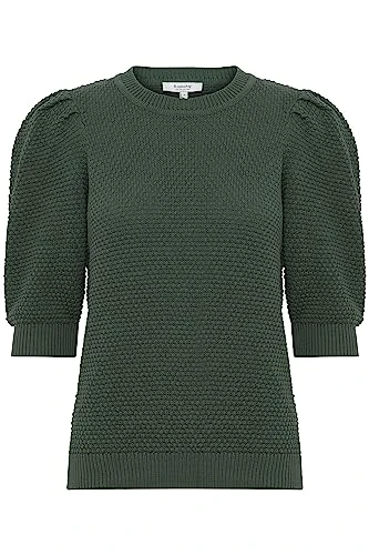 BYMIKALA Women's Knitted Jumper Fine Knit Short Sleeve Pullover with Crew Neck, Cilantro (195621), XXL