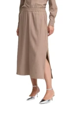 BYMmidde Women's Skirt Midi Skirt A-Line Skirt with Elastic Side Slits Pockets Loose Fit, Walnut Melange (1811121), 16