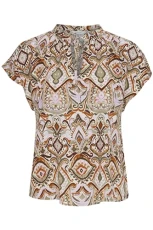 BYMMMJOELLA Women's Blouse Shirt V-Neck Regular Fit, Aloe Boho Mix (202952), 20