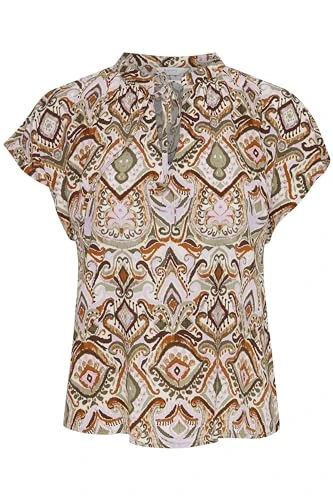 BYMMMJOELLA Women's Blouse Shirt V-Neck Regular Fit, Aloe Boho Mix (202952), 20