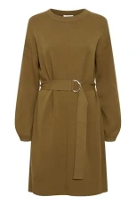 Byotari Short Dress Women's Knitted Dress Fine Knit Dress Belt 7/8 Length Loose Fit, Military Olive (190622), XXL
