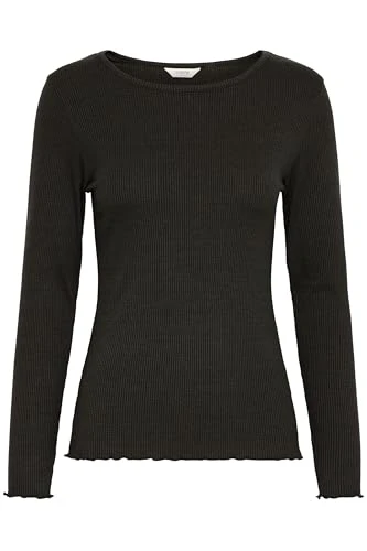 BYPAPILONE Women's Long-Sleeved Basic Crew Neck Slim Fit T-Shirt, Black (200451), M