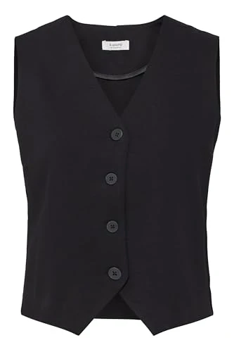 BYParrin Women's Vest Suit Vest with Button Placket V-Neck Sleeveless Regular Fit, Black (200451), L