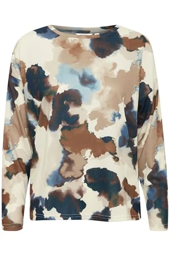 BYPIETA Women's Long-Sleeved Shirt, All-Over Print, Crew Neck, Loose Fit, Birch Watercolor Mix (2033