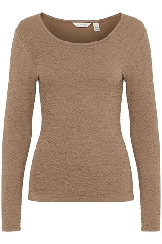 Bypoli Women's Long-Sleeved Basic Shirt with Crew Neck, Slim Fit, Walnut (181112), L