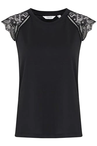 Bytilde Women's T-Shirt with Lace, Crew Neck, Regular Fit, Black (200451), Large