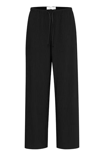 Bytrissa Women's Trousers Fabric Trousers with Tie Strap Pockets Straight Fit, Black (200451), XL