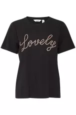BYUlovely Women's Short-Sleeved T-Shirt with Print Crew Neck Elastic Regular Fit, Black (200451), XL