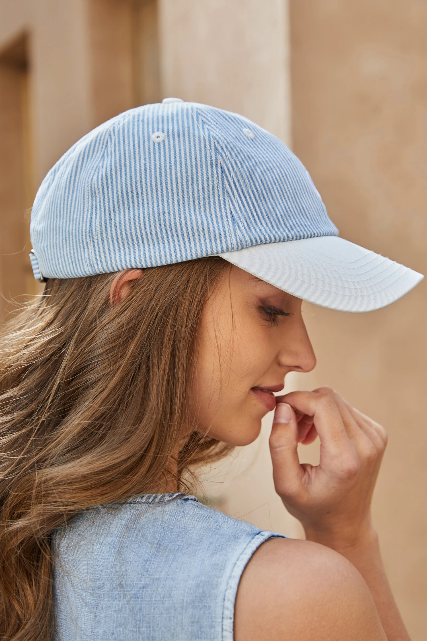 C" for Classic Striped Baseball Cap - Blue