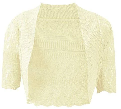 C10 Celebmodelook ® New Girls Knitted Bolero Shrug Crochet Short Sleeve Cardigan Kids YRS 2-13 Crea