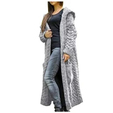 Cable Knit Cardigan For Women Thermal Hooded Neck Solid Knitwear Maxi Coat Loose Fit Soft Abrasion Casual Ladies Tunic Tops