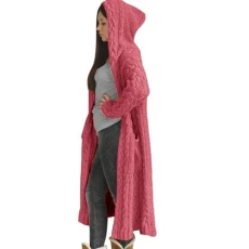 Cable Knit Cardigan for Women Thermal Hooded Neck Solid Knitwear Maxi Coat Oversized Longline Hooded Cape Jumpers Cardigan Loose Fit Soft Abrasion Casual Ladies Tunic Top for Fall Winter (Pink, 5XL)