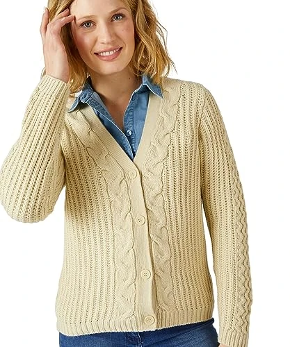 Cable Knit Cardigan Women V Neck Long Sleeves