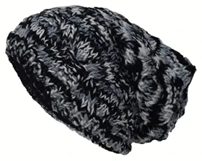 Cable Knit Winter Fleece Lined Slouch Beanie Wool Rasta Hat Black Tie Dye