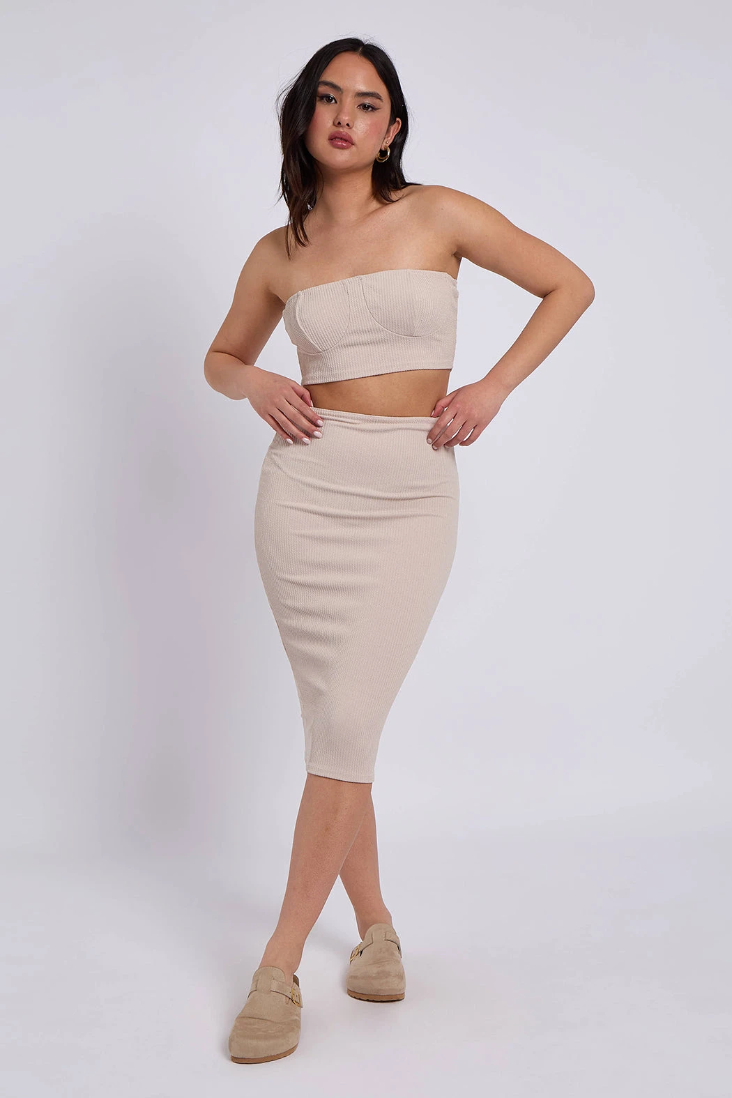 Cable Rib Co-ord Midi Skirt Stone /