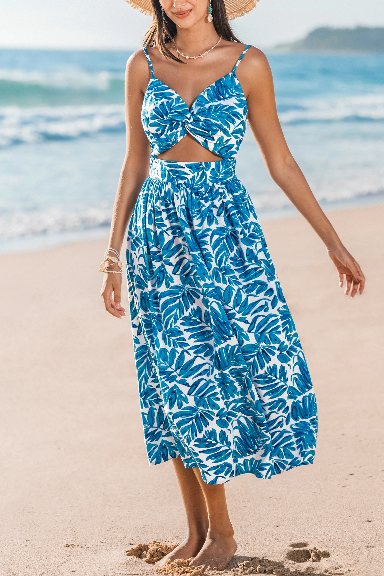 Cabo Coast Tropical Midi Dress - Blue