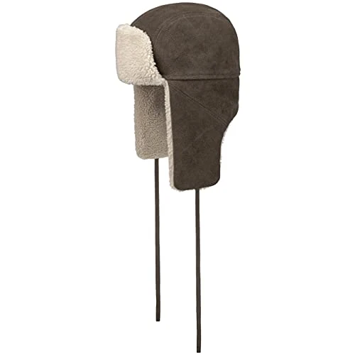 Calf Split Trapper Hat Men - Leather Cap Aviator Lapeer with Ear Flaps, Lining, Chin Strap, Strap Winter Autumn-Winter - M (56-57 cm) Brown