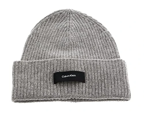 Calvin Klein Men's Daddy Wool Rib Beanie K50K507495 Knitted Hat, Grey (Grey Fog), OS