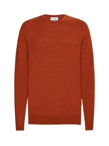 Calvin Klein Men's Superior Wool Crew Neck Sweater K10K109474 Pullovers, Brown (Gingerbread Brown), 