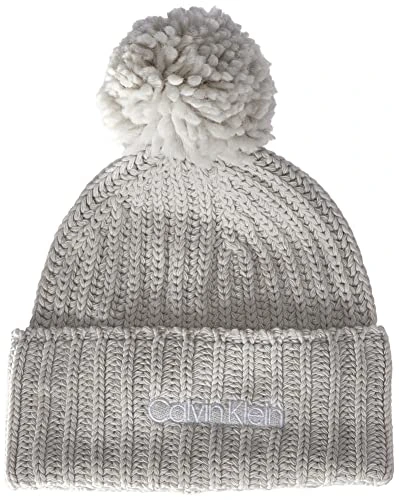 Calvin Klein Women's Oversized Knit Beanie W/Pompom K60K608535 Hat, Grey (Cement), OS