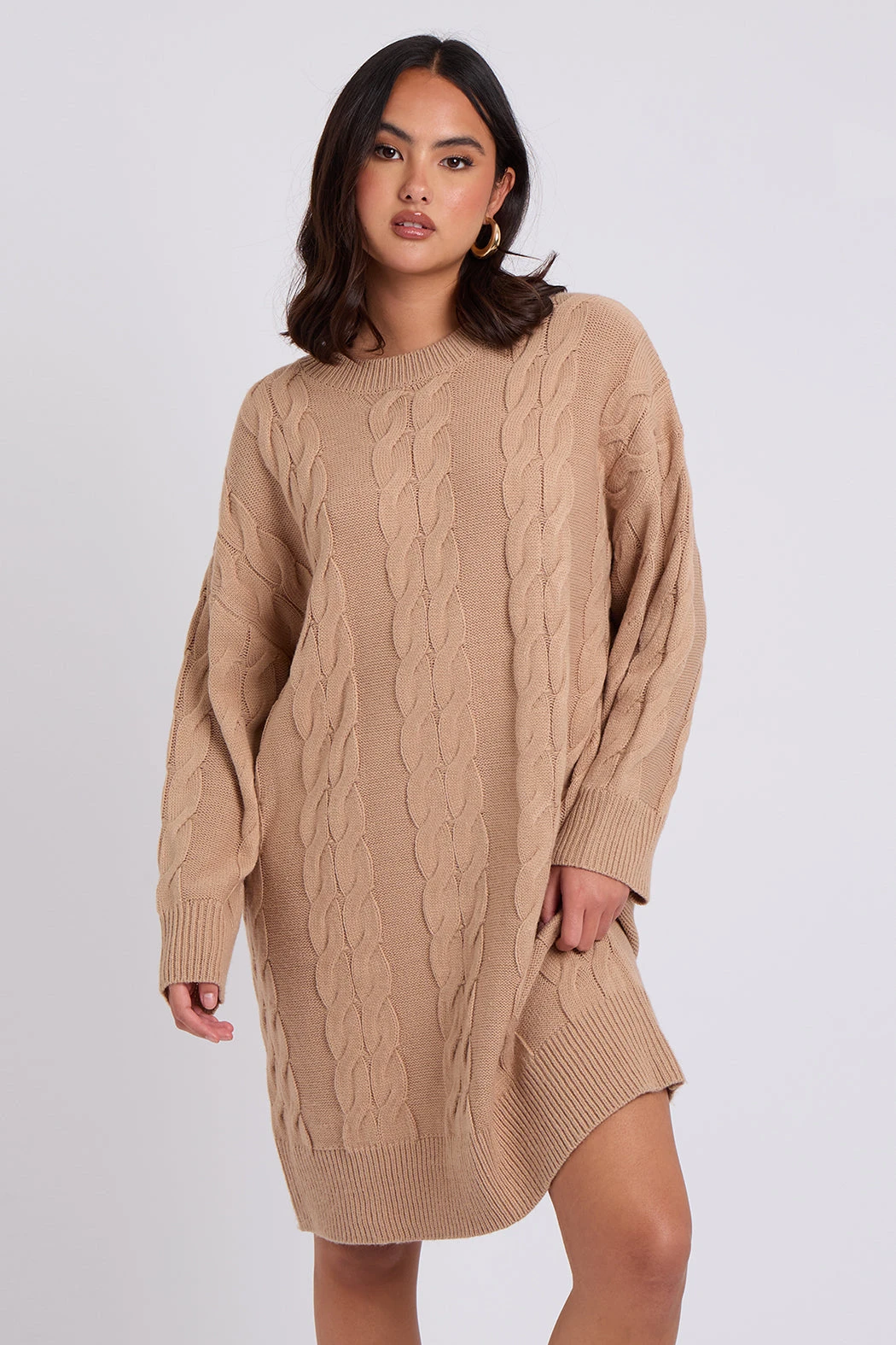 Camel Crew Neck Mini Dress White /