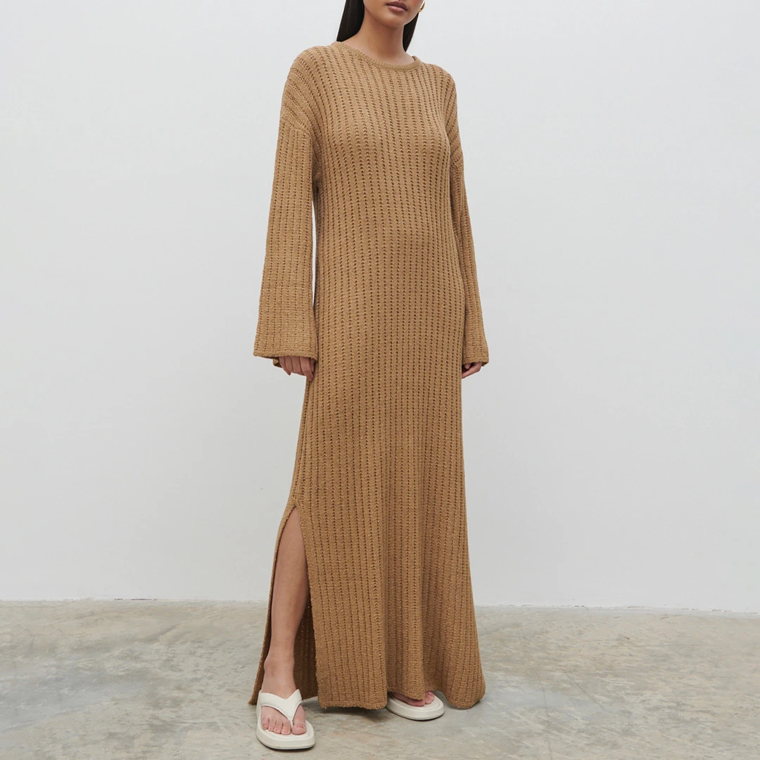 Camel Eleanor Knit Maxi Dress - Beige